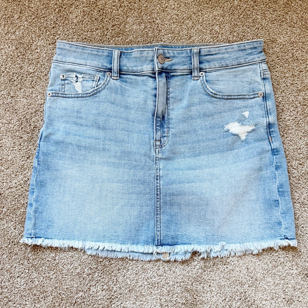 American Eagle Outfitters Light Blue Frayed Mini Skirt